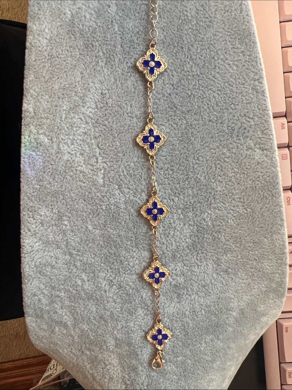 Gold-Tone Blue Enamel Clover Link Bracelet - Women's Jewelry